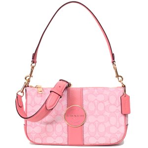 画像1: 【COACH】コーチ ジャガード ぺブルレザー シグネチャー ロニー バゲット 2way クロスボディ 斜め掛け ショルダー ハンド バッグ タフィー（日本未発売）