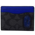 【COACH】コーチ コーティングキャンバス レザー シグネチャー マグネティック カードケース カードホルダー 二つ折り ID パスケース マネークリップ 定期入れ チャコール×スポーツブルーマルチ（日本未発売）