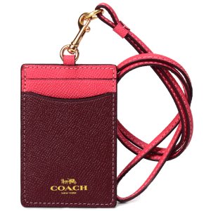 画像1: 【COACH】コーチ クロスグレインレザー ID ランヤード カラーブロック 首かけ カードケース ウォーターメロン×ワイン（日本未発売）
