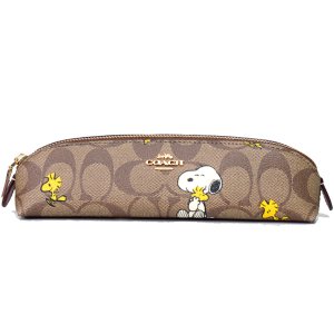 画像1: 【COACH】コーチ ピーナッツ コラボ スヌーピー ウッドストック シグネチャー ペンシルケース ペンケース カーキ（日本未発売）