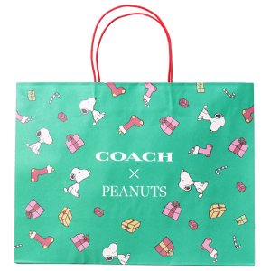 画像1: 【COACH】コーチ ピーナッツ コラボ スヌーピー プリント 純正紙袋 ショップバッグ グリーン（送料無料）
