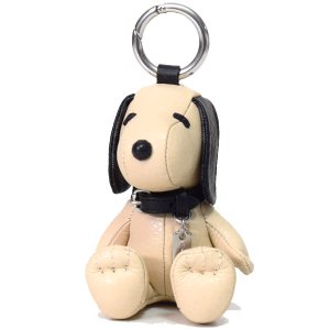 画像1: 【COACH】コーチ レザー シグネチャー ピーナッツ コラボ  スヌーピー バッグチャーム キーリング キーホルダー チャーク×ブラック（日本未発売）