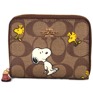 画像1: 【COACH】コーチ シグネチャー ピーナッツ コラボ スヌーピー ウッドストック プリント ジップ アラウンド 二つ折り 財布 カーキマルチA（日本未発売）