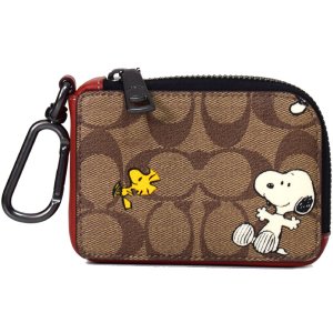 画像1: 【COACH】コーチ シグネチャー ピーナッツ コラボ スヌーピー ウッドストック プリント キーリング付き L字 ジップ カラビナ付き カードケース コインケース 小銭入れ カーキマルチ〔日本未発売〕