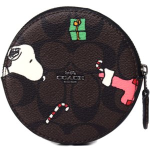 画像1: 【COACH】コーチ コーティングキャンバス レザー シグネチャー ピーナッツ コラボ スヌーピー プリント ラウンド コインケース ブラウンブラックマルチ〔日本未発売〕