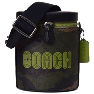 画像1: 【COACH】コーチ メンズ コーティングキャンバス レザー シグネチャー カモフラ 迷彩 ミリタリー バレル ショルダーバッグ クロスボディ カーキ×オリーブグリーンマルチ〔日本未発売〕