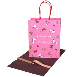 画像1: 【COACH】コーチ ピーナッツ コラボ スヌーピー プリント ショップバッグ 純正紙袋 布袋 リボン付き ギフトキット プレゼント セット ピンクマルチ（送料無料）