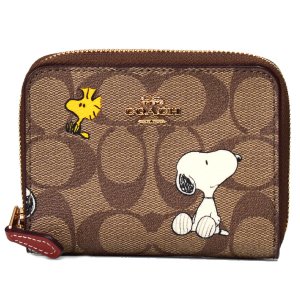 画像1: 【COACH】コーチ シグネチャー ピーナッツ コラボ スヌーピー ウッドストック プリント ジップ アラウンド 二つ折り 財布 カーキマルチB（日本未発売）