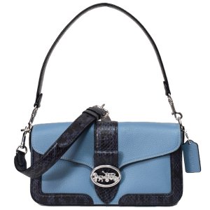 画像1: 【COACH】コーチ ぺブルレザー パイソン ジャージー フラップ クロスボディ 3WAY クラッチ ショルダー ハンドバッグ インディゴマルチ（日本未発売）