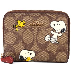 画像1: 【COACH】コーチ シグネチャー ピーナッツ コラボ スヌーピー ウッドストック プリント ジップ アラウンド 二つ折り 財布 カーキマルチC（日本未発売）