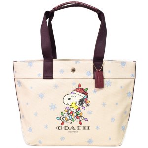 画像1: 【COACH】コーチ キャンバス ぺブルレザー ピーナッツ コラボ スヌーピー アイススケート トート カラーブロック ロゴ トートバッグ ナチュラルマルチ〔日本未発売〕