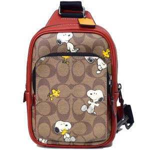 画像1: 【COACH】コーチ コーティングキャンバス レザー シグネチャー ピーナッツ コラボ スヌーピー トラック パック ワンショルダー バックパック ボディーバッグ カーキマルチ【訳あり】〔日本未発売〕