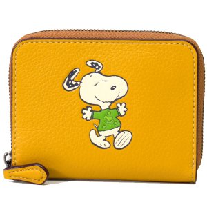 画像1: 【COACH】コーチ ペブルレザー ピーナッツ コラボ スヌーピー ウォーク モチーフ ジップ アラウンド 二つ折り 財布 フラックスマルチ（日本未発売）