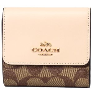 画像1: 【COACH】コーチ コーティングキャンバス レザー シグネチャー スモール トリフォールド コンパクト 三つ折り財布 カーキ×アイボリー（日本未発売）