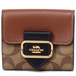 画像1: 【COACH】コーチ コーティングキャンバス レザー シグネチャー スモール モーガン ウォレット 二つ折り財布 カーキマルチ〔日本未発売〕