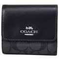 【COACH】コーチ コーティングキャンバス レザー シグネチャー スモール トリフォールド コンパクト 三つ折り財布 グラファイト×ブラック（日本未発売）