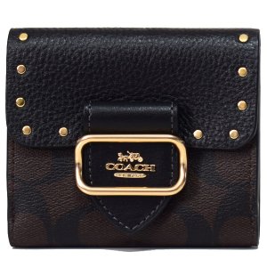 画像1: 【COACH】コーチ コーティングキャンバス レザー シグネチャー スタッズ スモール モーガン ウォレット 二つ折り財布 ブラウンブラックマルチ〔日本未発売〕