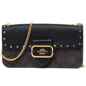 画像1: 【COACH】コーチ コーティングキャンバス レザー シグネチャー モーガン スタッズ クロスボディ カラーブロック 斜め掛け スマホショルダー チェーン ショルダー クラッチ バッグ ブラウンブラックマルチ（日本未発売）