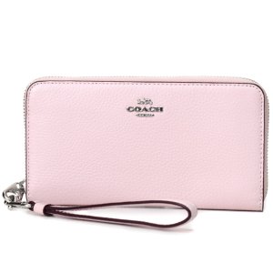 画像1: 【COACH】コーチ ぺブルレザー ロゴ リストレット ロング ジップ アラウンド 長財布 アイスピンク（日本未発売）