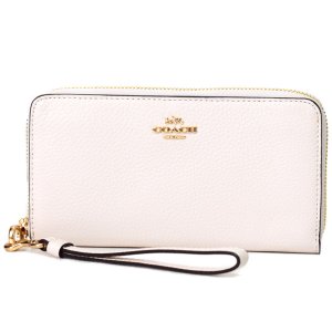 画像1: 【COACH】コーチ ぺブルレザー ロゴ リストレット ロング ジップ アラウンド 長財布 チャーク（日本未発売）