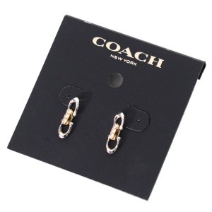 画像1: 【COACH】コーチ プレーテッドブラス リンクド シグネチャー ラインストーン スタッド ピアス イアリング シルバー×ゴールド〔日本未発売〕