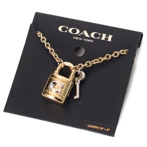 画像1: 【COACH】コーチ プレーテッドブラス パッド ロック 南京錠 キー ロゴ チャーム ペンダント ネックレス ゴールド×シルバー〔日本未発売〕