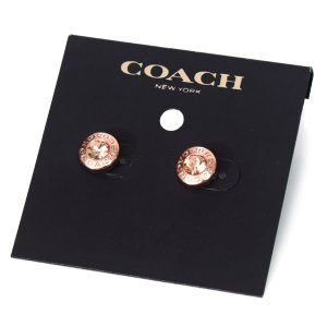 画像1: 【COACH】コーチ プレーテッドブラス オープン ストーン ストランド ロゴ イアリング ピアス ローズゴールド〔日本未発売〕