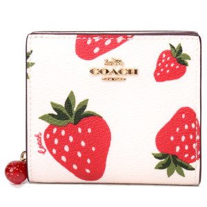 画像1: 【COACH】コーチ レザー ストロベリー 苺 いちご プリント チャーム スナップ ウォレット コンパクト 二つ折り 財布 チャークマルチ（日本未発売）