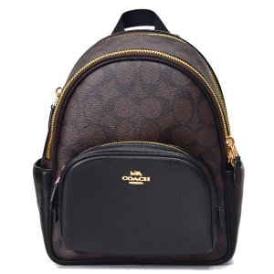 画像1: 【COACH】コーチ コーティングキャンバス レザー シグネチャー ミニ コート ダブルジップ バックパック リュックサック ブラウン×ブラック〔日本未発売〕