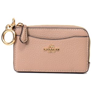 画像1: 【COACH】コーチ ぺブルレザー キーリング付き L字 ジップ ロゴ マルチ ファンクション カードケース コインケース 小銭入れ トープ〔日本未発売〕