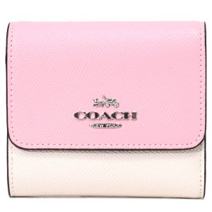 画像1: 【COACH】コーチ レザー スモール カラーブロック トリフォールド ウォレット コンパクト 三つ折り財布 チャーク×パウダーピンクマルチ（日本未発売）