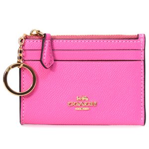画像1: 【COACH】コーチ クロスグレインレザー ロゴ キーリング付き ミニ スキニー IDケース コインケース ペチュニア（日本未発売）
