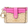 【COACH】コーチ コーティングキャンバス レザー シグネチャー キーリング付き アタッチメント カードケース コインケース ライトカーキ×ペチュニア【訳あり】（日本未発売）