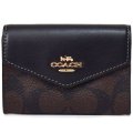 【COACH】コーチ コーティングキャンバス レザー シグネチャー フラップ カードケース ロゴ カードポーチ 定期入れ 名刺入れ コインケース ブラウン×ブラック（日本未発売）