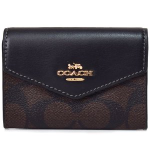 画像1: 【COACH】コーチ コーティングキャンバス レザー シグネチャー フラップ カードケース ロゴ カードポーチ 定期入れ 名刺入れ コインケース ブラウン×ブラック（日本未発売）