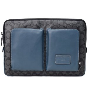 画像1: 【COACH】コーチ コーティングキャンバス レザー シグネチャー ユーティリティー ラップトップ タブレット iPad macbook ノートパソコン PCケース チャコール×デニム〔日本未発売〕