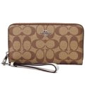 【COACH】コーチ コーティングキャンバス スムースレザー シグネチャー リストレット ジップ アラウンド 長財布 カーキ×ライトセージ（日本未発売）