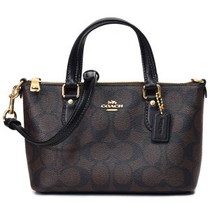 画像1: 【COACH】コーチ コーティングキャンバス レザー シグネチャー ミニ ギャラリー 2WAY クロスボディ ショルダー ハンドバッグ ブラウン×ブラック（日本未発売）