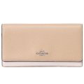 【COACH】コーチ ぺブルレザー カラーブロック スリム トライフォールド ウォレット 三つ折り 長財布 サンディベージュマルチ（日本未発売）