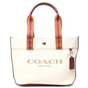 画像1: 【COACH】コーチ キャンバス レザー スモール トート ロゴ トートバッグ ナチュラルマルチ〔日本未発売〕