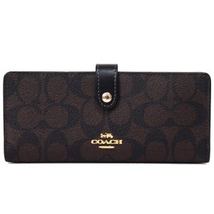 画像1: 【COACH】コーチ コーティングキャンバス レザー シグネチャー スリム ウォレット 二つ折り 札入れ 長財布 ブラウン×ブラック〔日本未発売〕