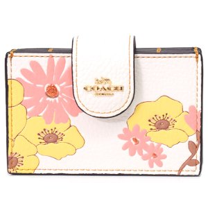 画像1: 【COACH】コーチ ぺブルレザー フラワー 花柄 ロゴ アコーディオン カードケース 定期入れ 名刺入れ チャークマルチ（日本未発売）