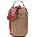 【COACH】コーチ レザー シグネチャー エヴァ ロゴ ジップ クロスボディ フォン ポーチ 2way 斜めがけ スマホショルダー ショルダーバッグ カーキ×テラコッタ（日本未発売）