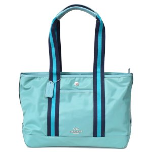 画像1: 【COACH】コーチ エリス トート ロゴ ナイロン レザー トート バッグ ブルーグリーンマルチ〔日本未発売〕