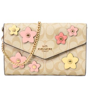 画像1: 【COACH】コーチ シグネチャー フローラル アップリケ エンベロープ フラップ チェーン 2WAY クラッチ クロスボディー 斜めがけ ショルダーバッグ ライトカーキマルチ（日本未発売）