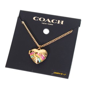 画像1: 【COACH】コーチ プレーテッドブラス エナメル レインボー ハート ロゴ ロケット ペンダント ネックレス ゴールドマルチ〔日本未発売〕