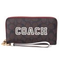 【COACH】コーチ コーティングキャンバス レザー シグネチャー ヴァーシティ ロゴ リストレット ジップ アラウンド 長財布 ブラウン×チャークマルチ（日本未発売）