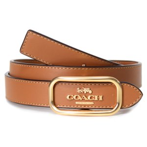 画像1: 【COACH】コーチ カーフレザー モーガン レクタングル バックル ロゴ ベルト サドル S〔日本未発売〕