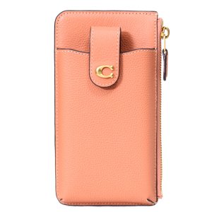 画像1: 【COACH】コーチ レザー エッセンシャル フォン iPhone スマホ ポーチ ロゴ ウォレット 長財布 フェイディドオレンジ〔日本未発売〕