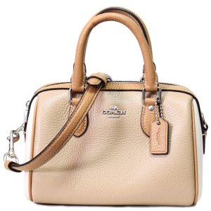 画像1: 【COACH】コーチ レザー ミニ ローワン カラーブロック サッチェル クロスボディ 2WAY ボストンバッグ サンディベージュマルチ〔日本未発売〕